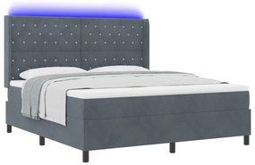 Boxspring Ágy Matrac négy LED-del Sötétszürke 180x200 cm Bársony