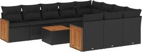 vidaXL 11 részes fekete polyrattan kerti ülőgarnitúra párnákkal