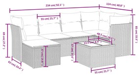 7 részes világosszürke polyrattan kerti ülőgarnitúra párnákkal