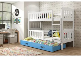 Gyerek emeletes ágy KUBUS kihúzható ággyal 90x200 cm - fehér Kék