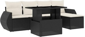 vidaXL 6 részes fekete polyrattan kerti ülőgarnitúra párnákkal