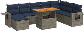 vidaXL 9 részes szürke polyrattan kerti ülőgarnitúra párnákkal