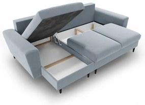 Világoskék bársony kinyitható tárolóhelyes sarokkanapé Kyoto – Cosmopolitan Design