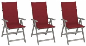 3 db dönthető tömör akácfa kerti szék párnával