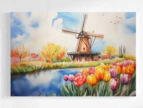 Poszter Tájkép Hollandia Tavasz Tulipánok Szélmalom Nyár 60x40