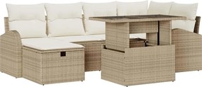 vidaXL Kerti Kanapé Szett párnával tárolóval 7 pcs Bézs Poli rattan