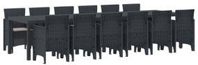 13 Részes Kerti Étkezősor Párnákkal Antracit Polirattan, Kerti Asztal Antracit 200x100x73 cm Polirattan, Kerti Asztal Antracit 150x100x73 cm Polirattan, Kerti Székek Párnákkal 4 db Antracit Polirattan
