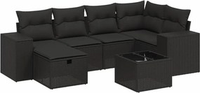 vidaXL 7 részes fekete polyrattan kerti ülőgarnitúra párnával
