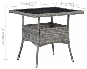 szürke polyrattan és üveg kültéri étkezőasztal