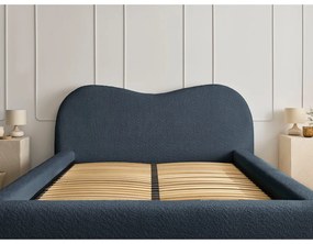 Sötétkék kárpitozott ágyneműtartós franciaágy ágyráccsal 180x200 cm Orlane – Bobochic Paris