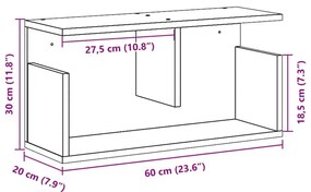 füstös tölgy színű szerelt fa faliszekrény 60 x 20 x 30 cm