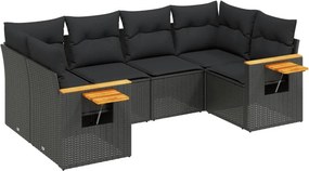 vidaXL 6 részes fekete polyrattan kerti ülőgarnitúra párnákkal