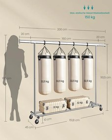 Nagy teherbírású ruhatartó állvány 150 kg maximális terheléssel, ezüst színben