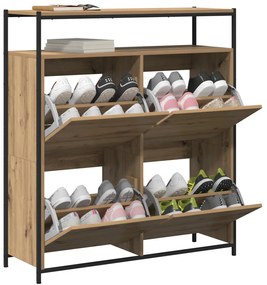 Cipőtartó 4 Tolórekesz Mesterséges tölgy 100x34x112 cm