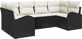 vidaXL Kerti Kanapé Szett párnával 6 pcs Fekete Poly Rattan