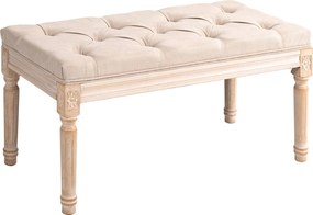 HOMCOM Kárpitozott Pad Hagyományos Ülés, Ágy Elé Való Pad, Előszoba Pad Gombokkal, Vászon Hatású, 120 kg Terhelhetőség, 80x40x43cm, Bézs | Aosom