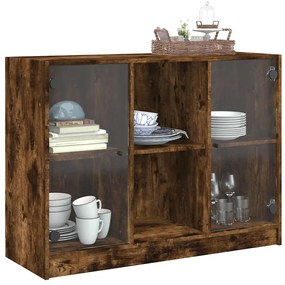 füstös tölgy színű szerelt fa tálalószekrény 102x37x75,5 cm