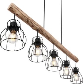 Globo 15326-5N Függeszték fém fekete drótháló búrával, natúr fa betéttel. LxBxH:1040x136x2090, exkl. 5xE27 40W 230V