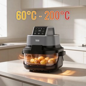 TEESA Üveg légforrós friter 4L, 1,5 L, 1500W zsírmentes fritőz, fekete
