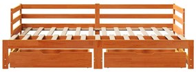 viaszbarna tömör fenyőfa kihúzható kanapéágy fiókkal 80x200cm