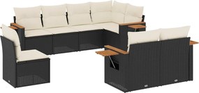 vidaXL 8 részes fekete polyrattan kerti ülőgarnitúra párnákkal