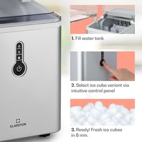 Klarstein Chillout, jégkocka készítő, kerek jégdarabok, 12 kg/24 h, víztartály: 1,5 L, ezüst
