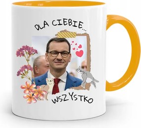 Sárga Politikus Bögre Mateusz Morawiecki Miniszterelnök fényképes nyomtatással