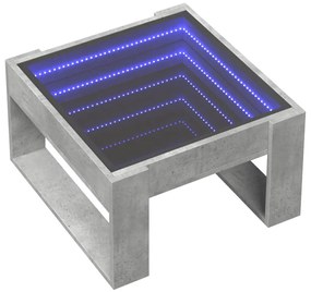 Betonszürke végtelen hatású LED-es dohányzóasztal 50x53x30 cm