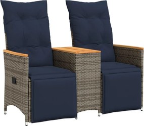 vidaXL kétszemélyes dönthető kerti kanapé asztallal, szürke polyrattan