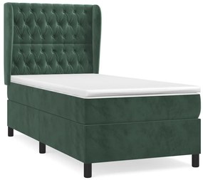 sötétzöld bársony rugós ágy matraccal 100 x 200 cm