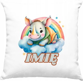 Gyerek párna Orrszarvú Szivárvány +Név Fehér