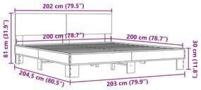 barna tölgyszínű szerelt fa és fém ágykeret 200 x 200 cm
