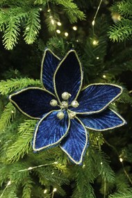 Kék bársony mikulásvirág csipeszen 18cm