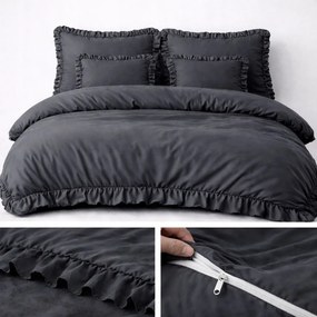Ágyneműhuzat 200x220 Fodros Szett 3 Részes Mikroszálas Grafit Színű