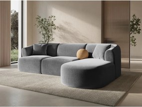 Világosszürke bársony sarokkanapé (jobb oldali-heverő résszel) Campi – Cosmopolitan Design