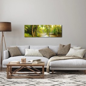 Kép - fűzfa a tó mellett, olajfestmény (órával) (90x30 cm)