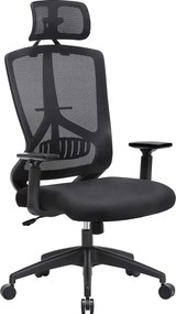 Ergonomikus irodai szék deréktámasszal, állítható fejtámlával és kartámasszal, fekete