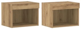 Fali Szekrény LED Világítással 2 db Kézműves Tölgy 40x30x30 cm