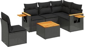 vidaXL 6 részes fekete polyrattan kerti ülőgarnitúra párnákkal