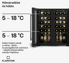 Klarstein Shiraz borhűtő, 2 hűtési zóna, LED világítás, érintéses vezérlés, szabadon álló
