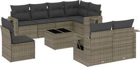 vidaXL 9 részes szürke polyrattan kerti ülőgarnitúra párnákkal