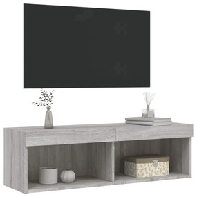 szürke sonoma színű TV-szekrény LED-világítással 100x30x30 cm