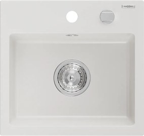 Mexen Milo egymedencés gránit mosogató 435 x 410 mm, fehér, króm szifon - 6505441000-20