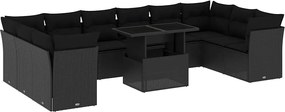 vidaXL 11 részes fekete polyrattan kerti ülőgarnitúra párnákkal