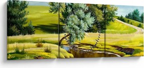 Kép - folyó a rétek között,, olajfestmény (órával) (90x30 cm)