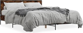 vidaXL füstös tölgy színű szerelt fa és fém ágykeret 160 x 200 cm