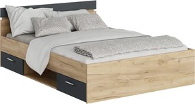 Ágykeret, 140x200, tölgy artisan/grafit, MICHIGAN NEW