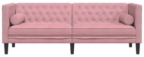 3 személyes rózsaszín bársony Chesterfield kanapé párnákkal