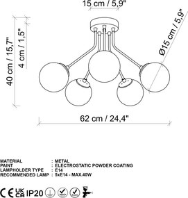 Orion 13961 arany fém és üveg 5 izzós függőlámpa, Ø62 cm