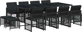 vidaXL 13 részes fekete polyrattan kerti ülőgarnitúra párnákkal